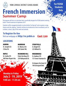 Grade 1 French Immersion Summer Camp Info