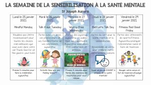 Jan 25-29 is Mental Health Week at SJA! LA SEMAINE DE LA SENSIBILISATION À LA SANTÉ MENTALE