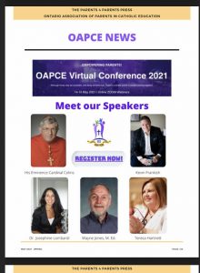 Register for The Ontario Association of Parents for Catholic Education Conference May 14-15, 2021